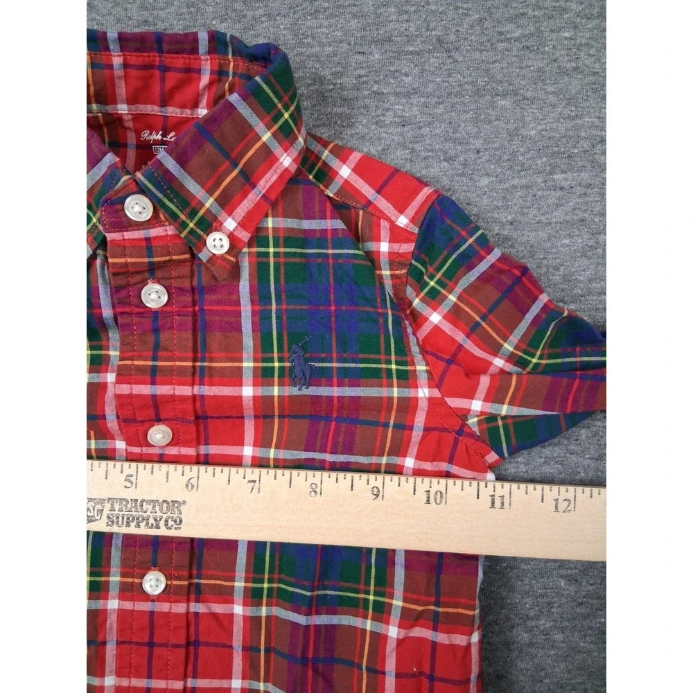 Ralph Lauren Baby 12 M Red Tartan Plaid Small Pony Button Down Preppy Classic